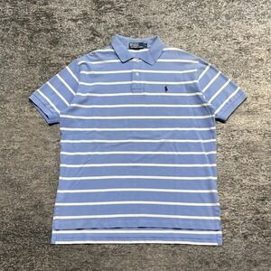 Vintage Polo Ralph Lauren Polo Shirt Mens Large Striped Blue White Pony